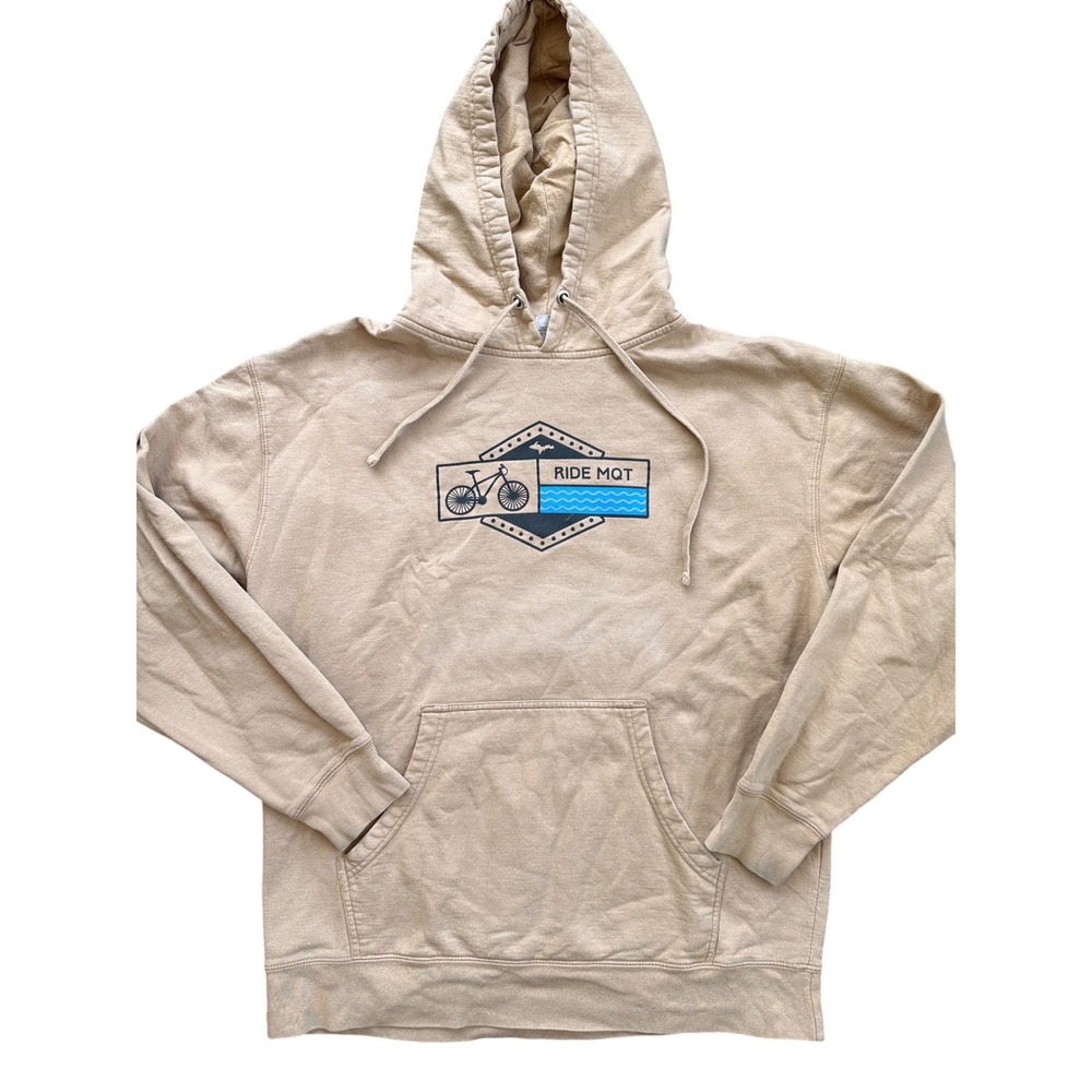 Independent Trading Co Hoodie Mens L‎ Tan Good Ride MQT Mountain Bike Graphic